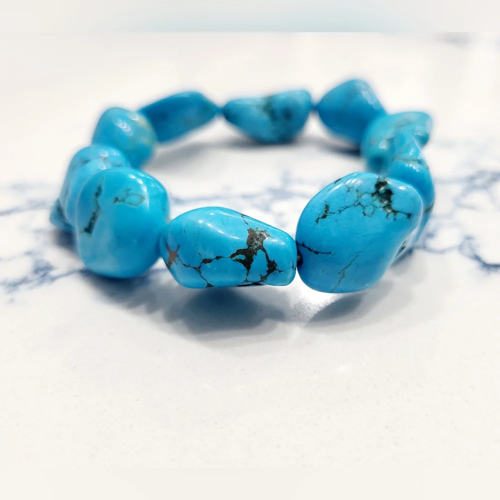 Turquoise Nugget Stretch Bracelet - Picture 3 of 13
